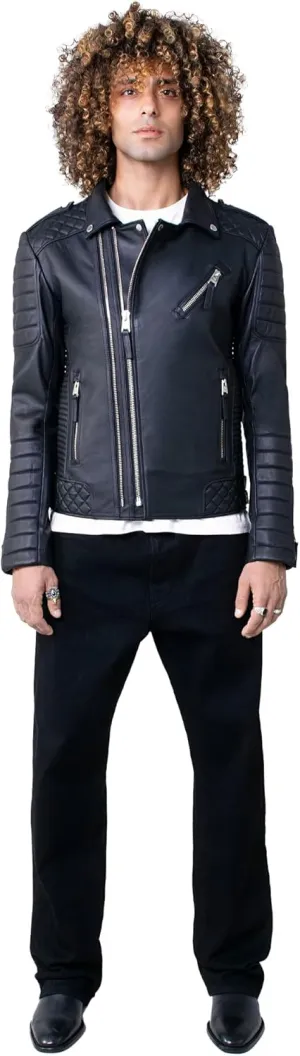 Classic Motorcycle Jacket for Men Stand Collar Lightweight Smooth Real Bomber Leather, Quilted Cafe Racer Outwear