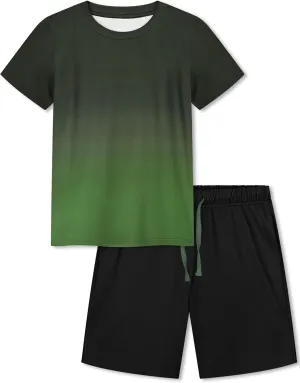 Cooraby 2 Piece Teen Boys Short-Sleeve T-Shirt & Shorts Soft Loose Fit Outfits with Elastic Waist Pockets Pajamas for Kids