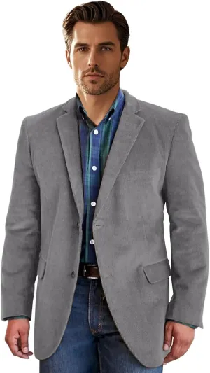 Corduroy Suit Jacket for Men Slim Fit Notched Lapel Formal Gray Size M Wedding Groomsmen Outfit Chic Handsome