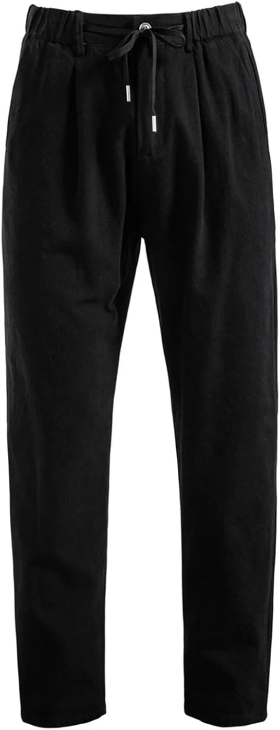 Cotton Linen Pants for Men Beach Summer Casual Elastic Waist Drawstring Pants Lightweight Linen Trousers