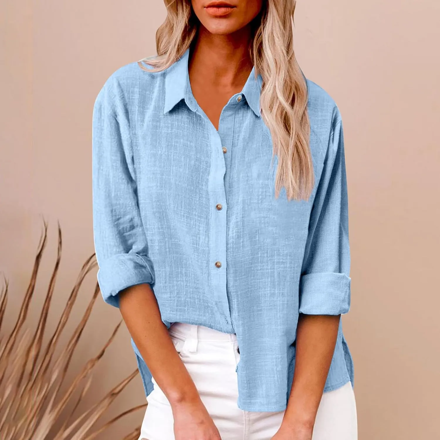 Cotton Linen Shirts for Women 2025 Spring Casual Long Sleeve Tops Button Down Lapel Blouses Summer Loose Work Tshirt