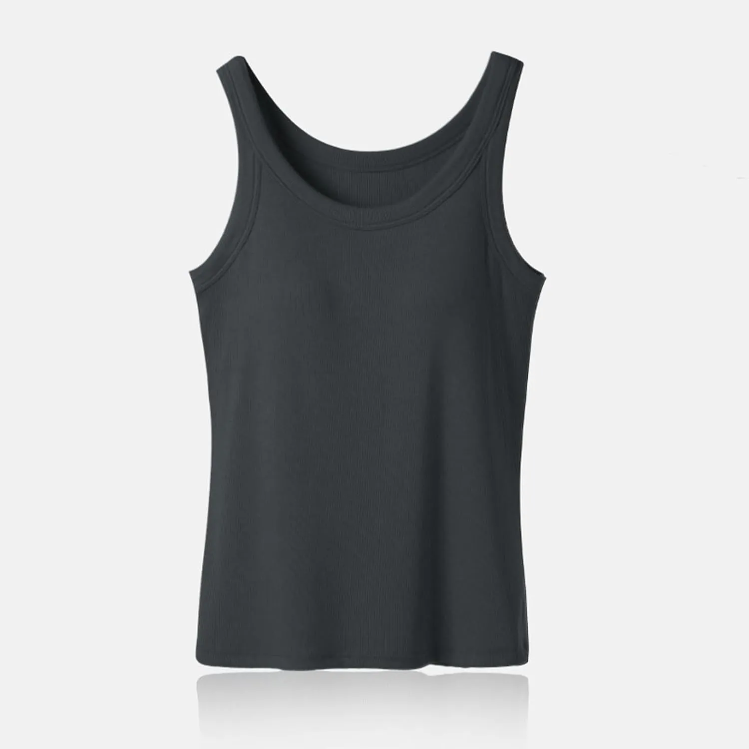 Cotton Tank Tops for Women Solid Color Sleeveless Crew Neck T Shirts Summer Casual Seamless Blouse with Built in Bra