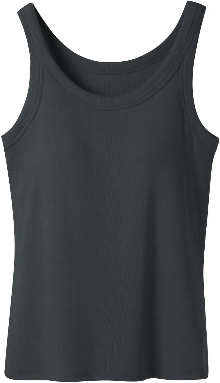 Cotton Tank Tops for Women Solid Color Sleeveless Crew Neck T Shirts Summer Casual Seamless Blouse with Built in Bra