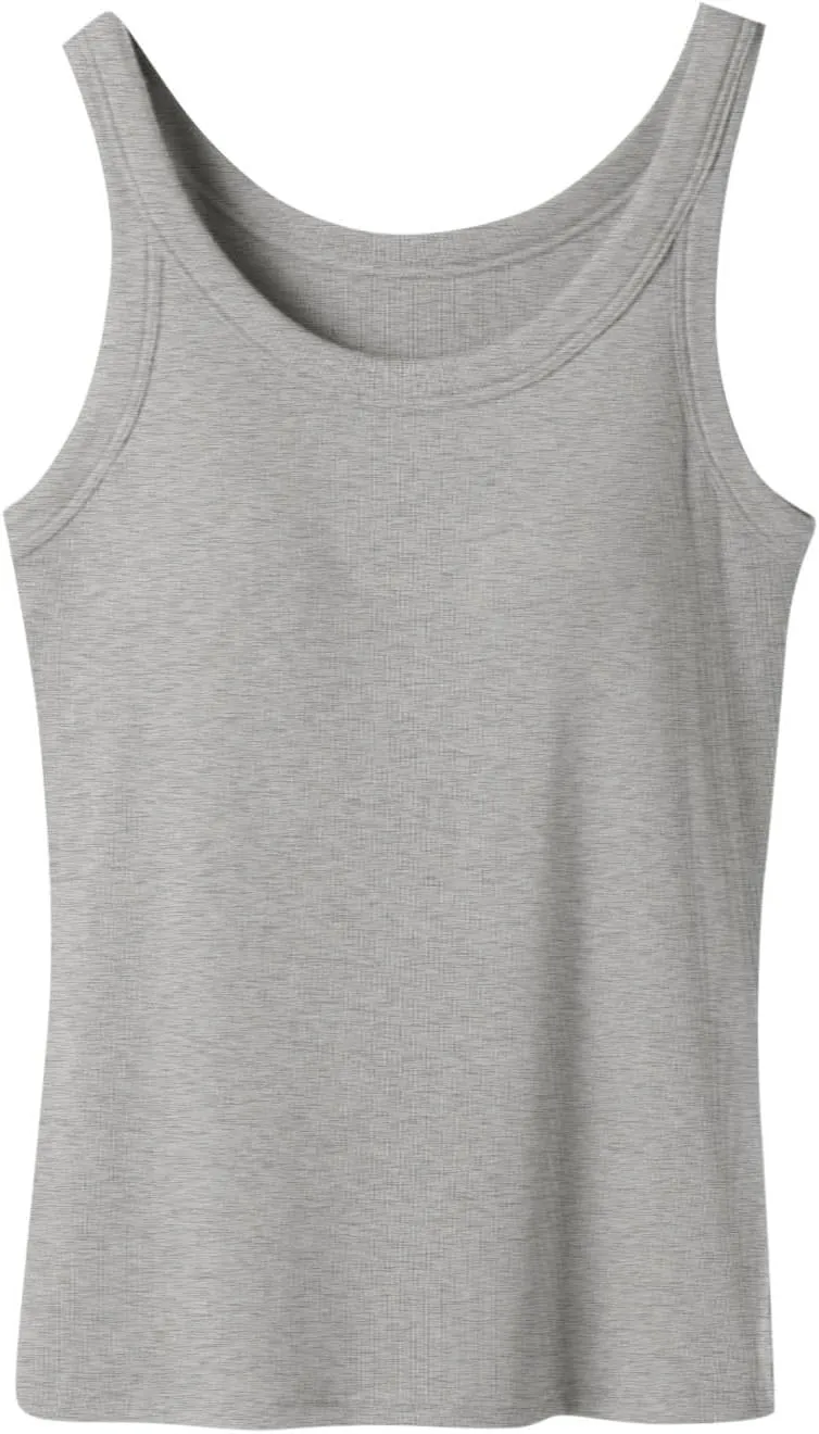 Cotton Tank Tops with Built in Bra for Women Summer Basic Workout Undershirt Solid Color Fashion Yoga Blouse Tees