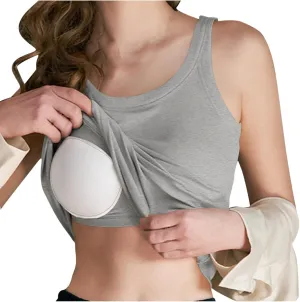 Cotton Tank Tops with Built in Bra for Women Summer Basic Workout Undershirt Solid Color Fashion Yoga Blouse Tees