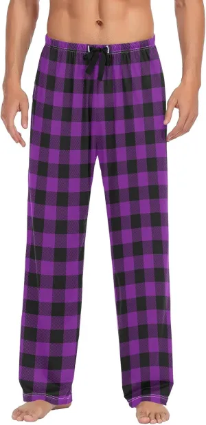 Cream Plaid Mens Pajama Pants Purple Buffalo Pj Pants for Men Pajama Bottoms S