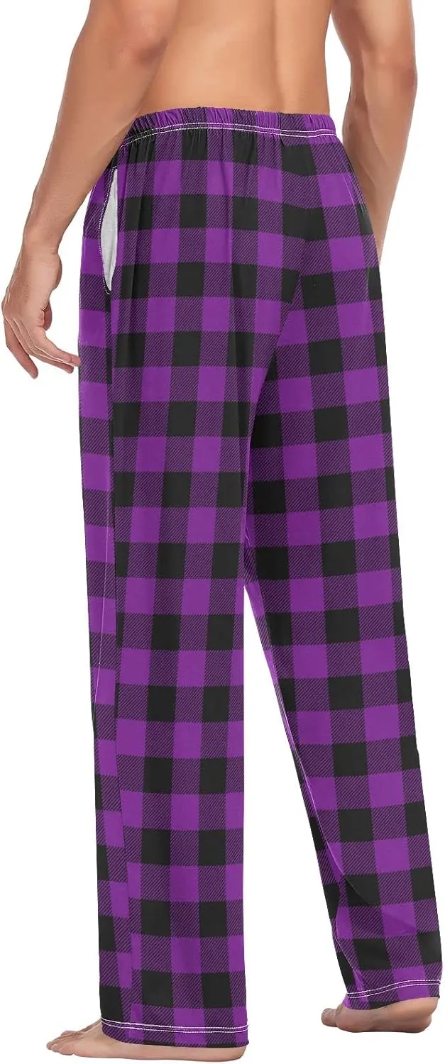 Cream Plaid Mens Pajama Pants Purple Buffalo Pj Pants for Men Pajama Bottoms S