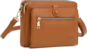 Crossbody Bag for Women Soft Smooth Handbag Three Layer Leather Crossbody Shoulder Bag Purse with Credit Card Slots