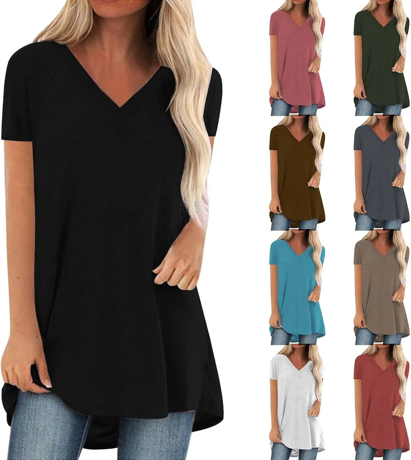 Cute Shirts for Girls 10-12 Years Old Oversized Tee Tops V Neck T Shirts Loose Blouses Summer Tunic Shirts