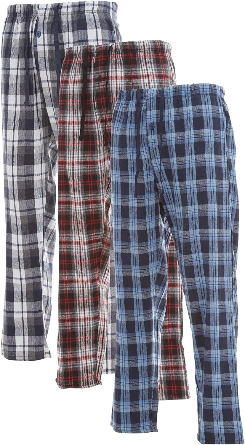 DARESAY 3 Pack: Plaid Pajama Pants For Men Mens Flannel Pajama Pants With Pockets & Button Fly (Up To 3XL)