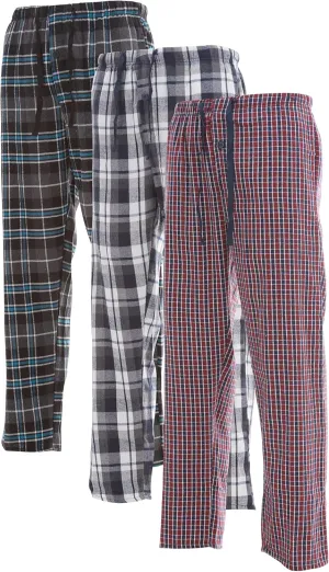 DARESAY 3 Pack: Plaid Pajama Pants For Men Mens Flannel Pajama Pants With Pockets & Button Fly (Up To 3XL)