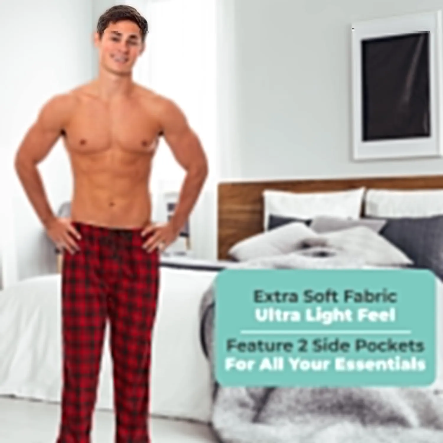 DARESAY Plaid Pajama Pants for Men  Fleece Mens Pajama Bottoms - Mens PJ Pants with Pockets & Button Fly (Up to Size 3X)