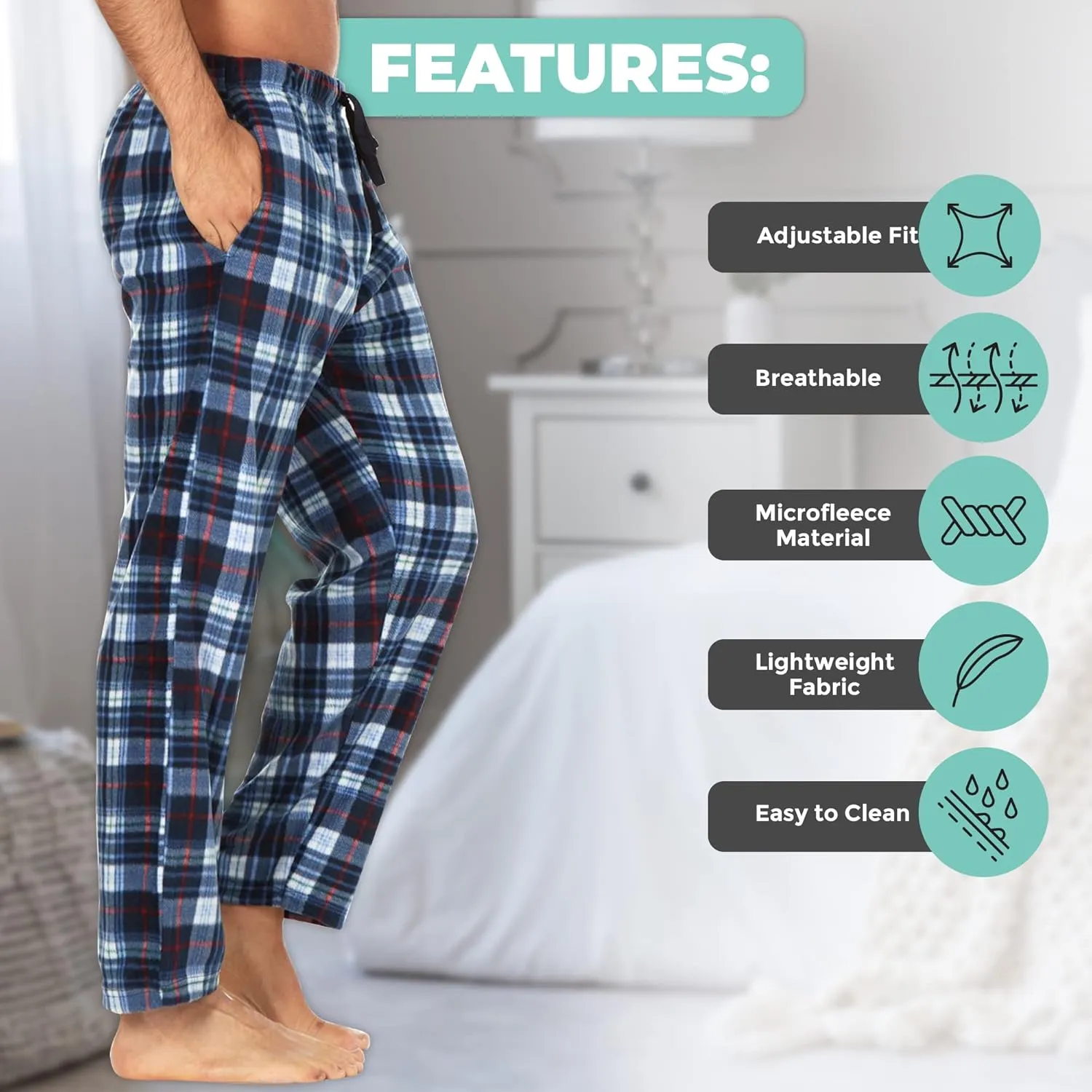 DARESAY Plaid Pajama Pants for Men  Fleece Mens Pajama Bottoms - Mens PJ Pants with Pockets & Button Fly (Up to Size 3X)