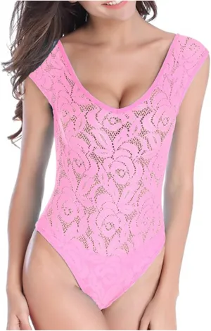 DDAPJ pyju Womens Floral Lace One Piece Swimsuits Sexy Backless V Neck Tummy Control Bathing Suit Push Up Swimwear