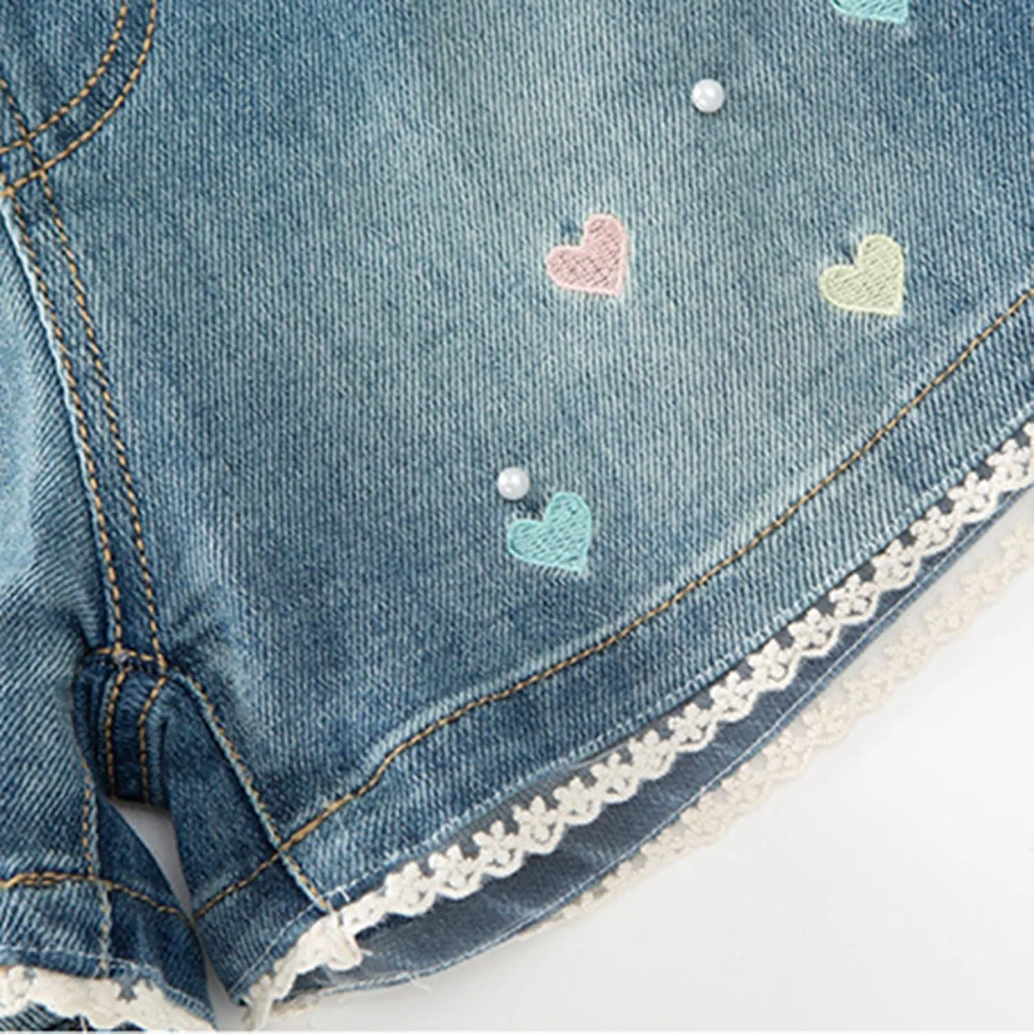 Denim Shorts for Teen Girls Embroidered Heart Denim Shorts Wide Leg High Waisted Jeans for Girls Pull On Baggy Jeans