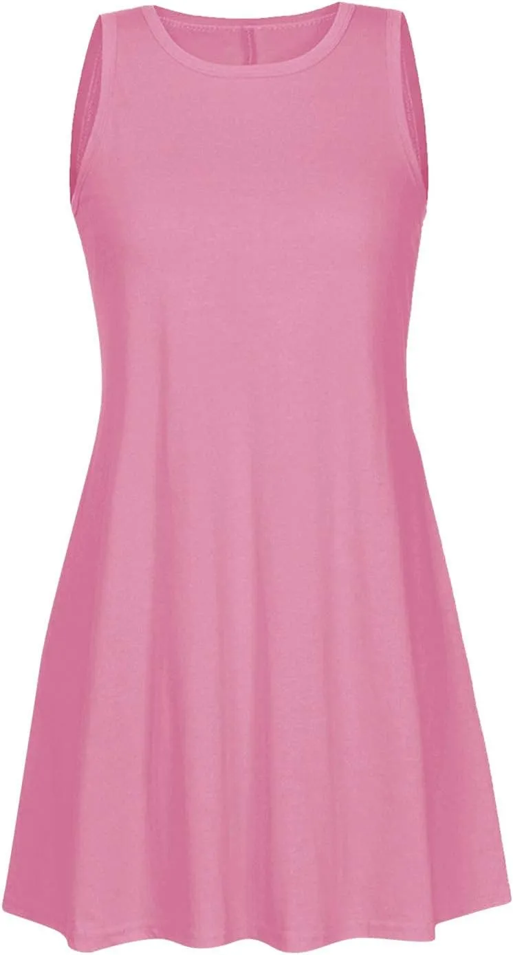 Dresses for Women Casual Fashion Sleeveless Crewneck Mini Dresses Summer Solid Color Loose Fit Dress 2025