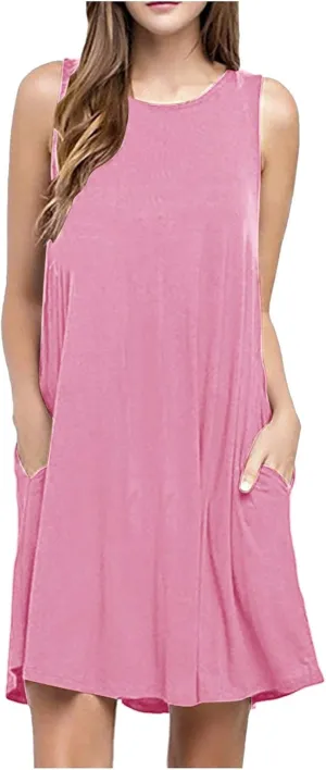 Dresses for Women Casual Fashion Sleeveless Crewneck Mini Dresses Summer Solid Color Loose Fit Dress 2025