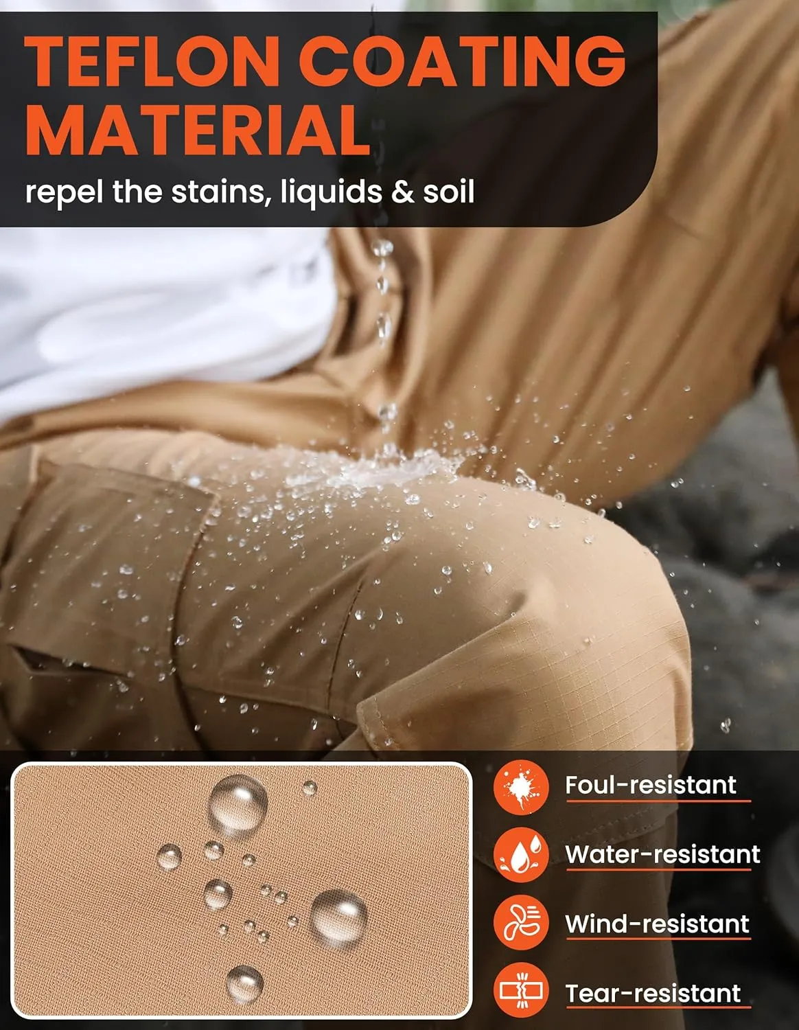 DURAWERK Men's Cargo Pants, Water Resistant Work Pants, Durable Ripstop Tactical Pants, EDC Hiking Pants, Hunting Pants