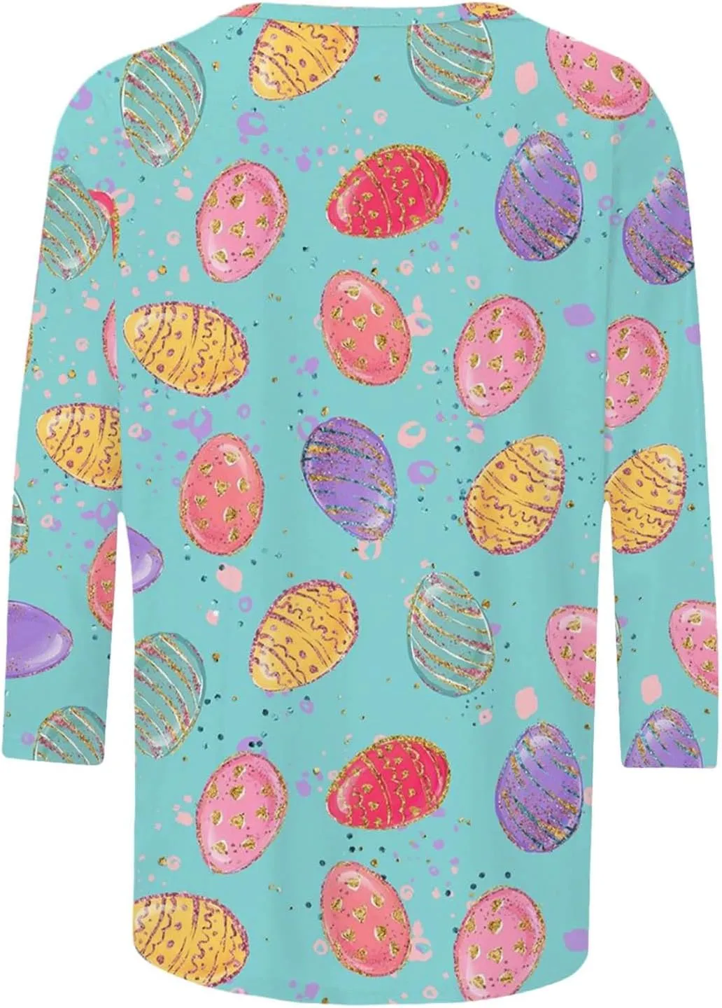 Easter Shirts for Women Funny Egg Graphic Tees 3/4 Length Sleeve Tops Cute Animals Bunny Pullover Tunic Cotton Blouse