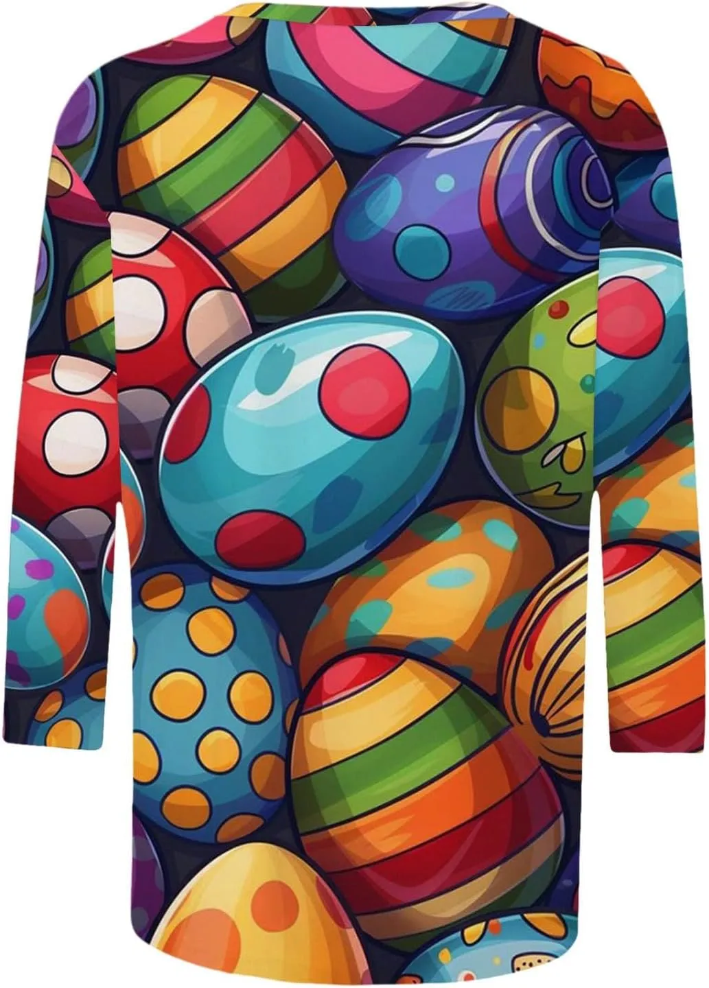 Easter Shirts for Women Funny Egg Graphic Tees 3/4 Length Sleeve Tops Cute Animals Bunny Pullover Tunic Cotton Blouse