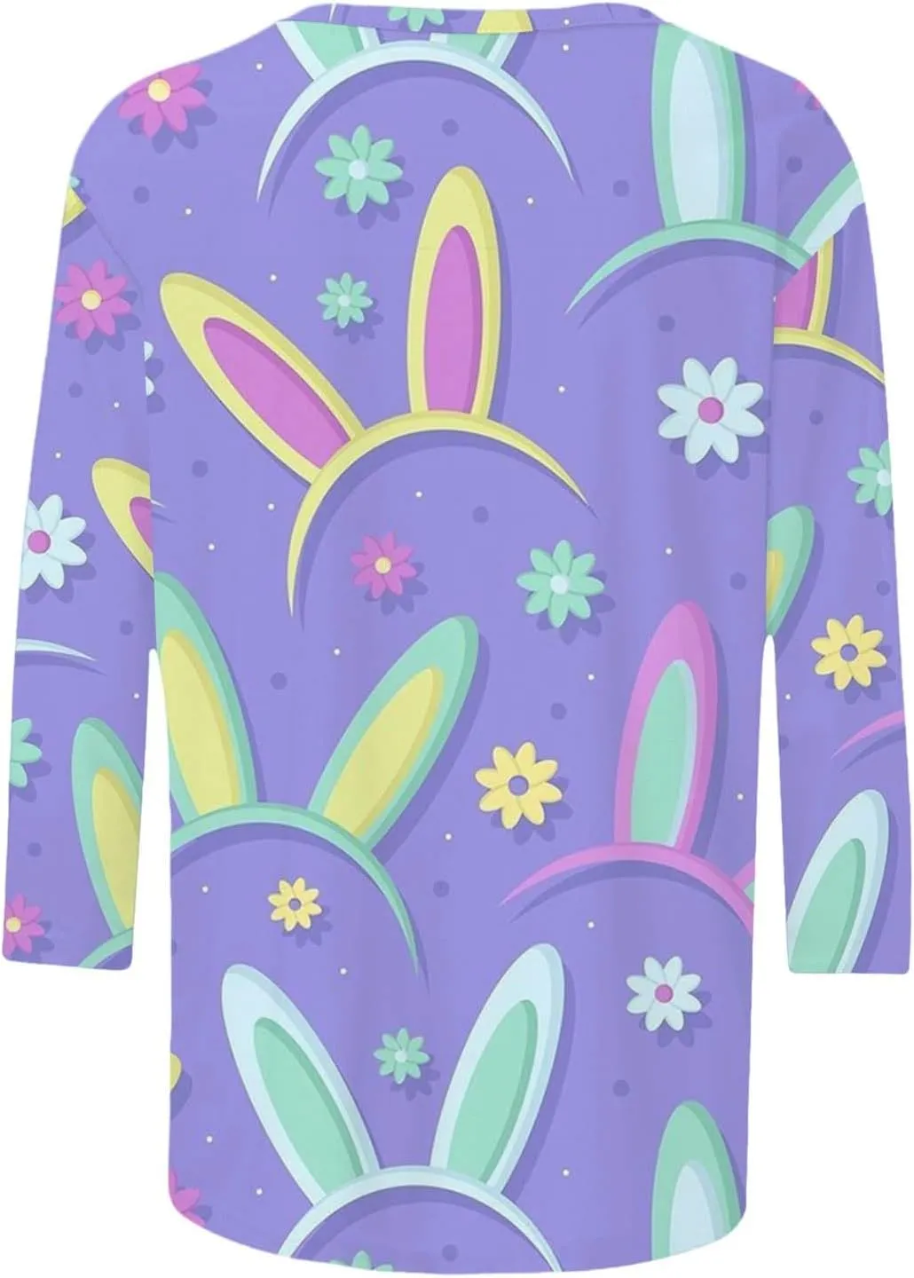 Easter Shirts for Women Funny Egg Graphic Tees 3/4 Length Sleeve Tops Cute Animals Bunny Pullover Tunic Cotton Blouse