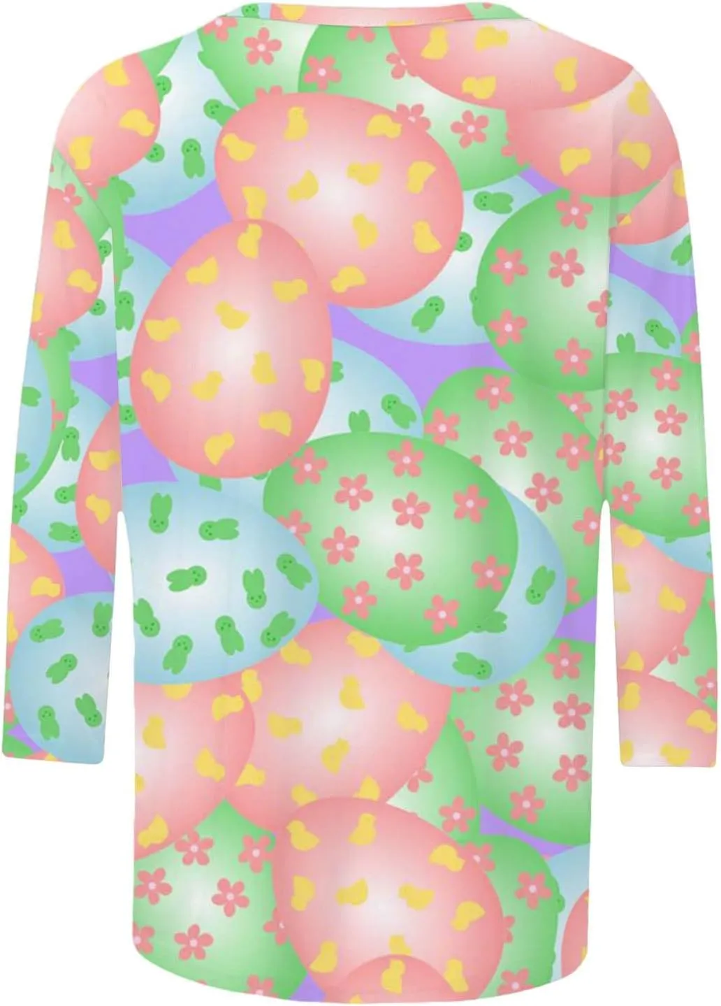 Easter Shirts for Women Funny Egg Graphic Tees 3/4 Length Sleeve Tops Cute Animals Bunny Pullover Tunic Cotton Blouse