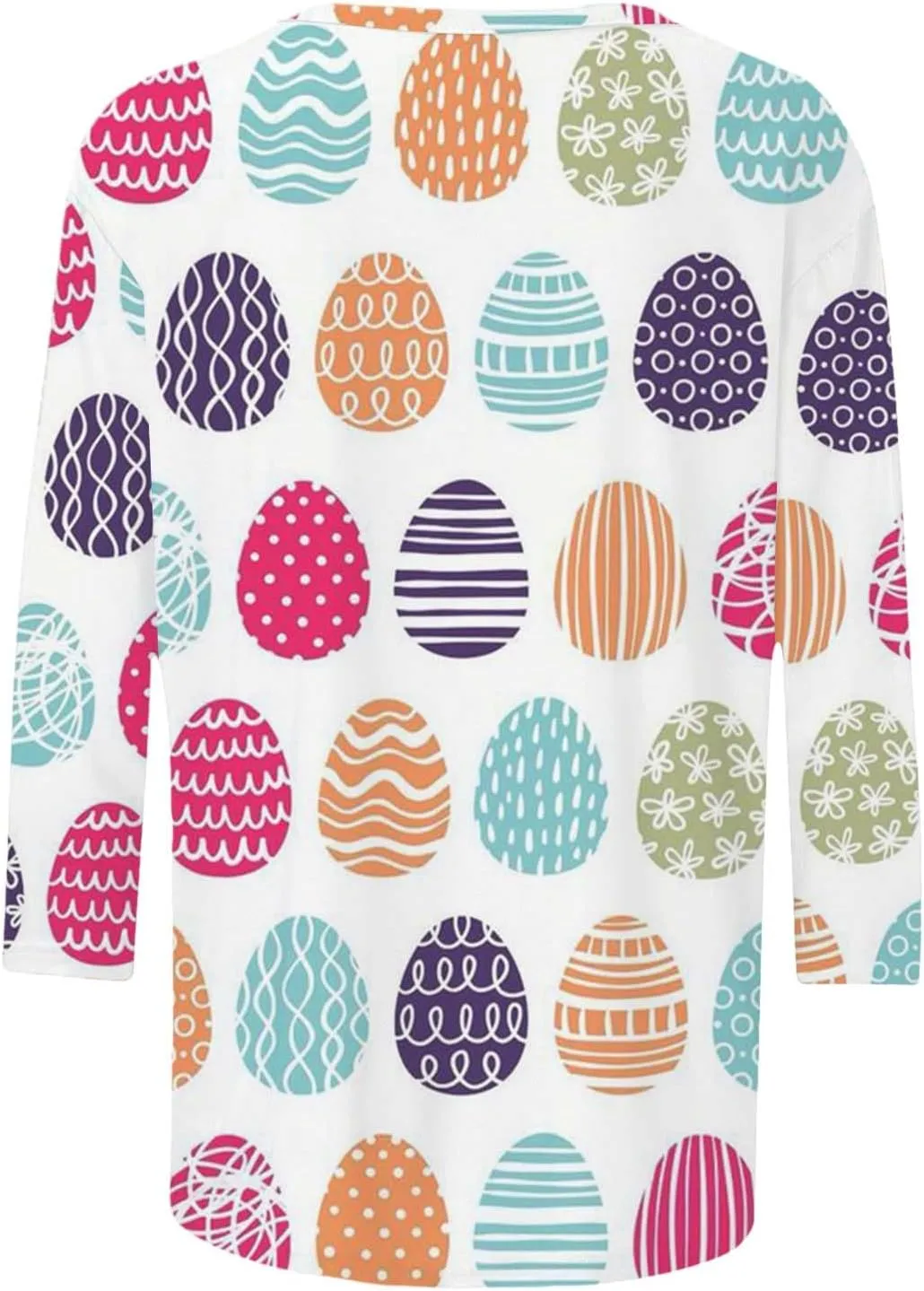 Easter Shirts for Women Funny Egg Graphic Tees 3/4 Length Sleeve Tops Cute Animals Bunny Pullover Tunic Cotton Blouse