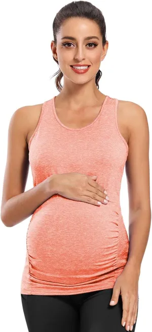 Ecavus Women's Maternity Tank Tops Seamless Racerback Sleeveless Workout Athletic Yoga Tops Pregnancy Shirt