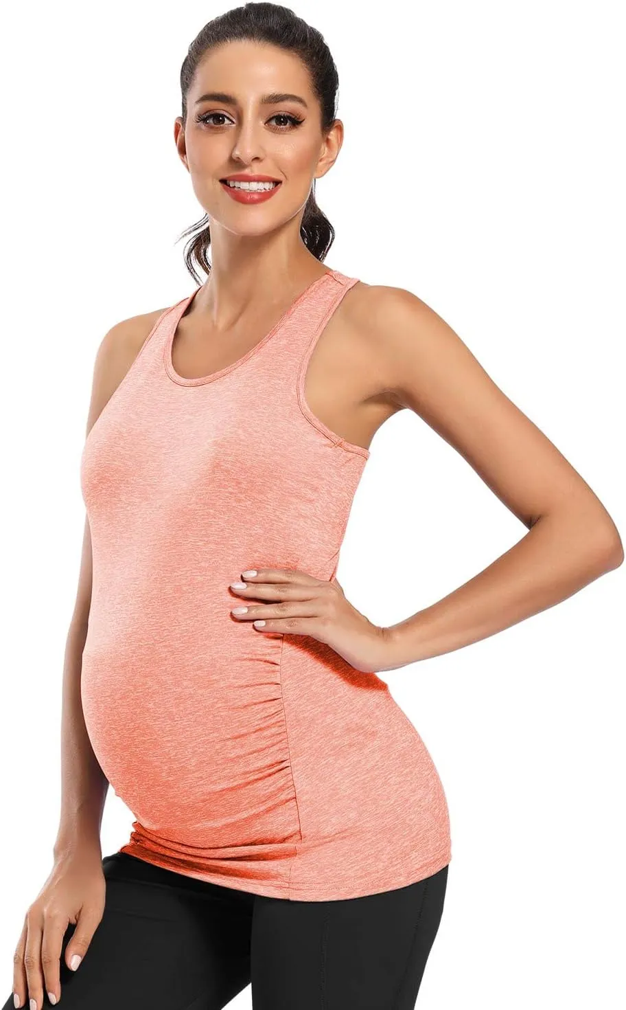 Ecavus Women's Maternity Tank Tops Seamless Racerback Sleeveless Workout Athletic Yoga Tops Pregnancy Shirt