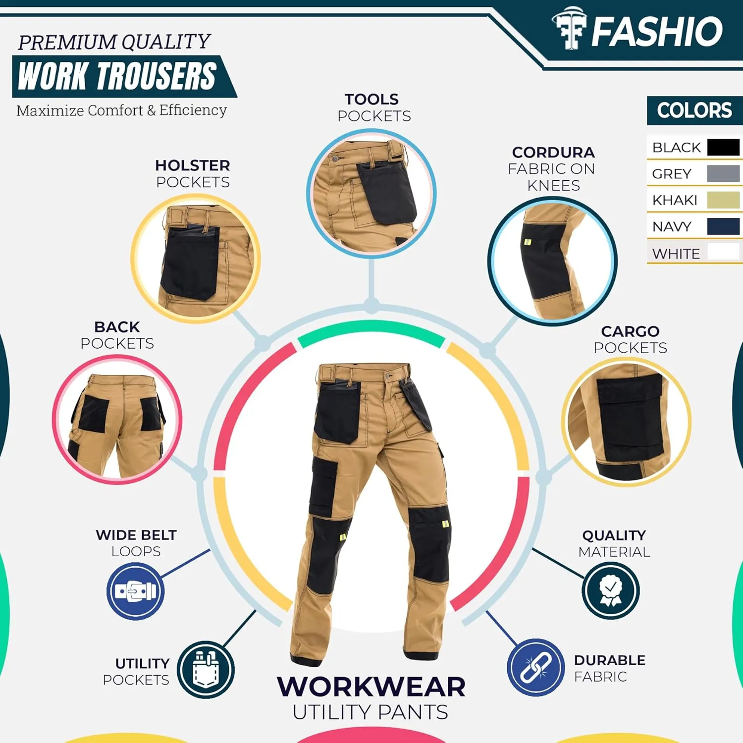FASHIO FF Construction Pants for Men Cargo Tactical Work Pants with Knee Pad Pockets