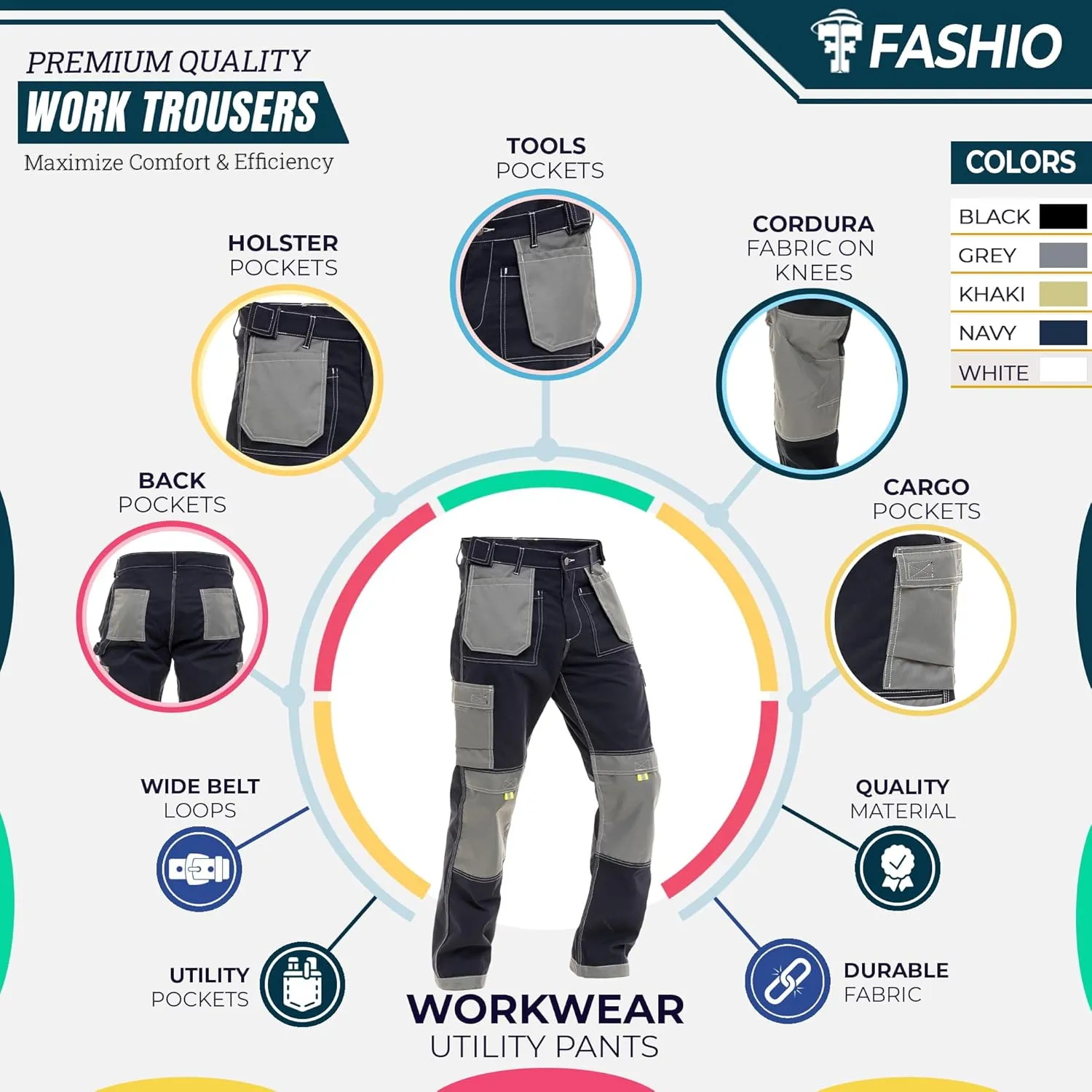 FASHIO FF Construction Pants for Men Cargo Tactical Work Pants with Knee Pad Pockets