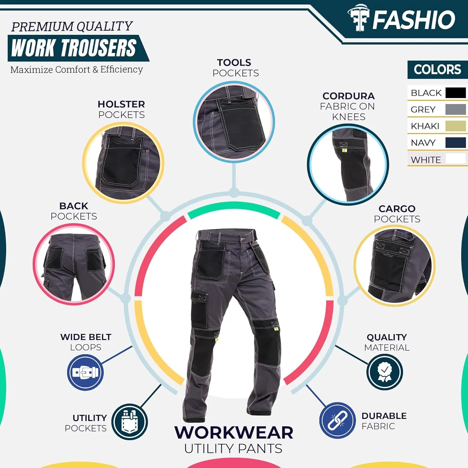 FASHIO FF Construction Pants for Men Cargo Tactical Work Pants with Knee Pad Pockets