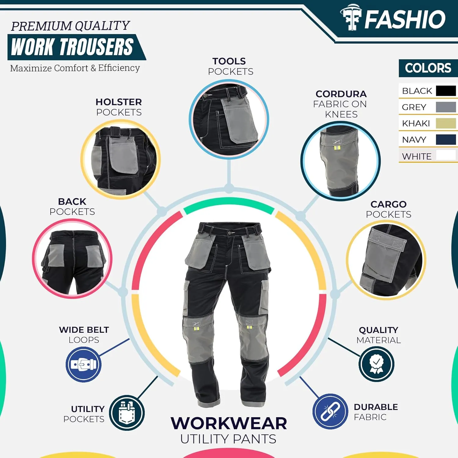 FASHIO FF Construction Pants for Men Cargo Tactical Work Pants with Knee Pad Pockets