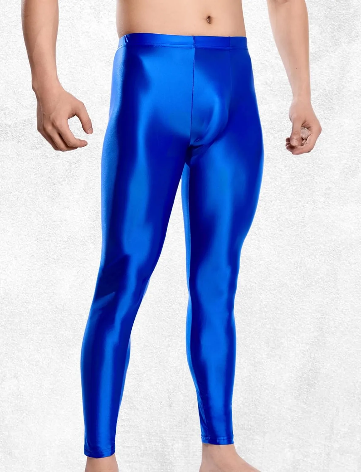 FEOYA Mens Oil Shiny Glossy Compression Pants Stretchy Nylon Smooth Leggings Tights Pants for Yoga Running Gym Workout