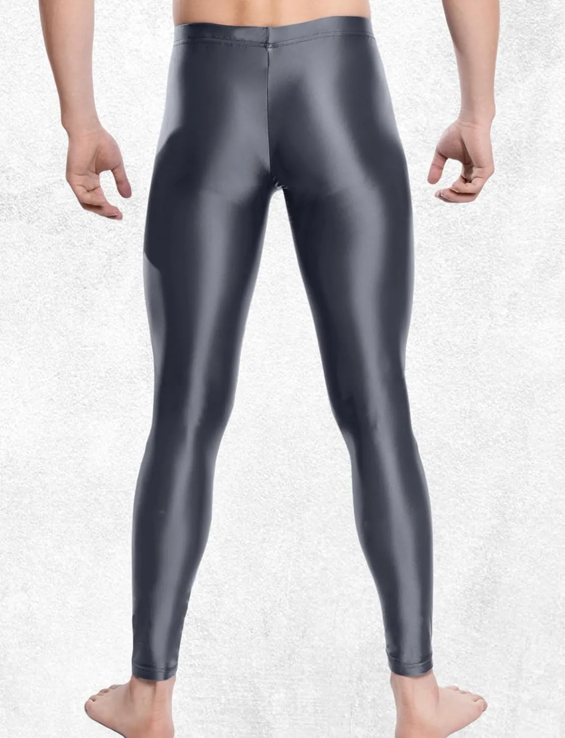FEOYA Mens Oil Shiny Glossy Compression Pants Stretchy Nylon Smooth Leggings Tights Pants for Yoga Running Gym Workout
