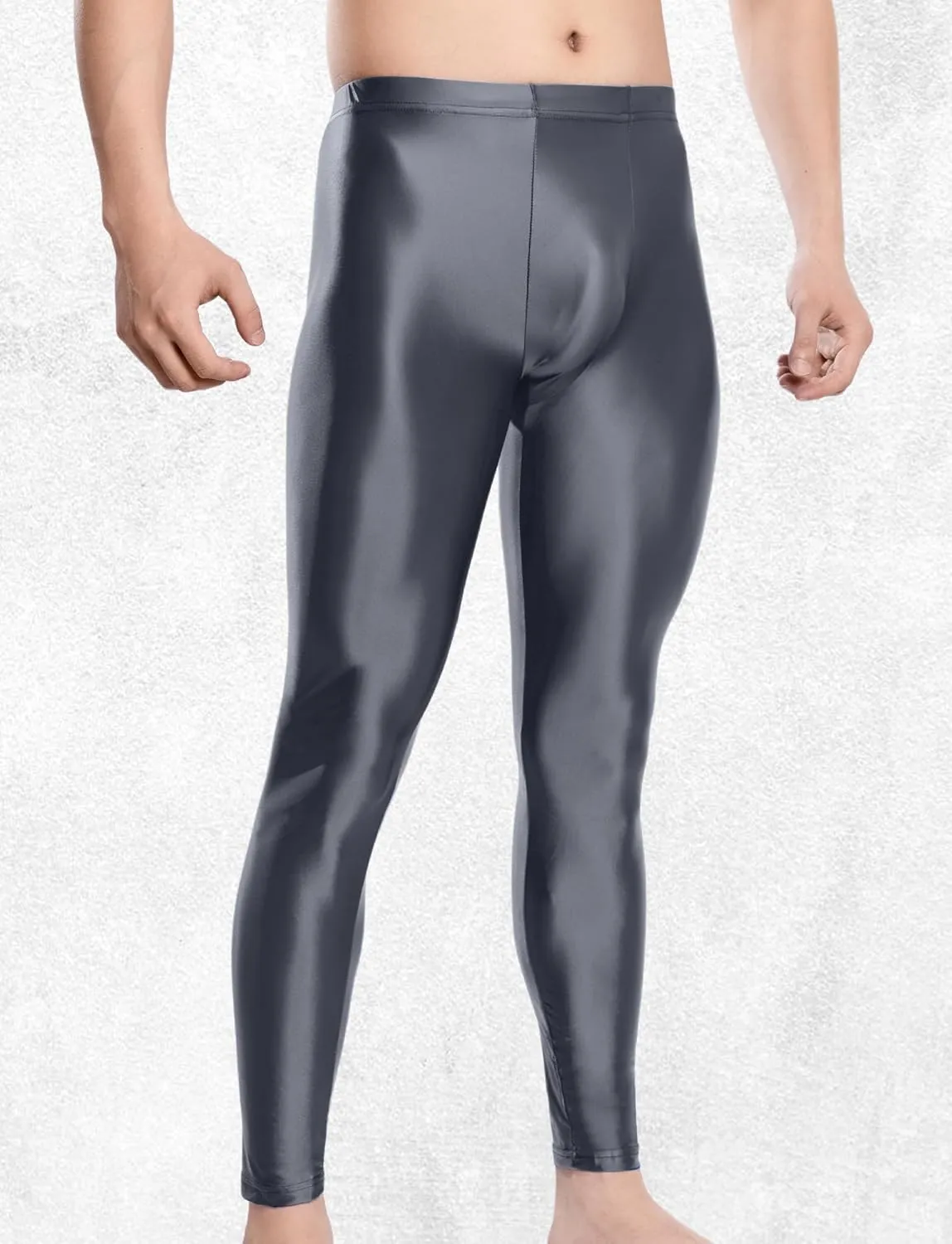FEOYA Mens Oil Shiny Glossy Compression Pants Stretchy Nylon Smooth Leggings Tights Pants for Yoga Running Gym Workout