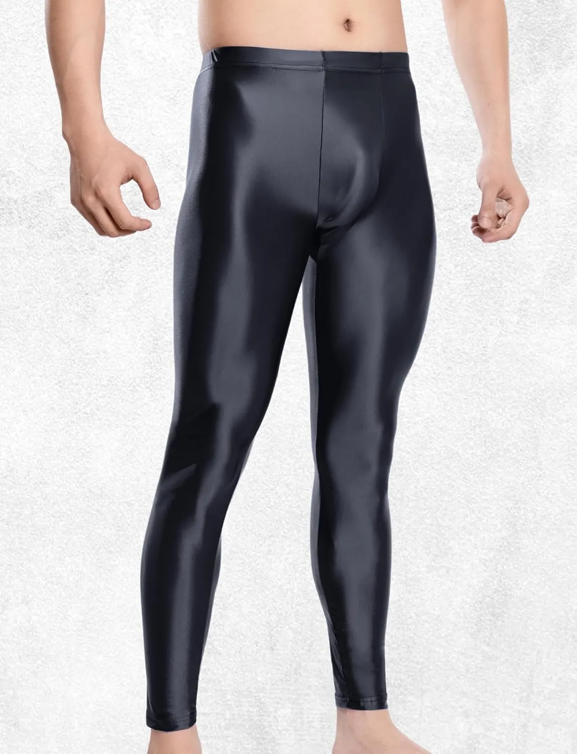FEOYA Mens Oil Shiny Glossy Compression Pants Stretchy Nylon Smooth Leggings Tights Pants for Yoga Running Gym Workout