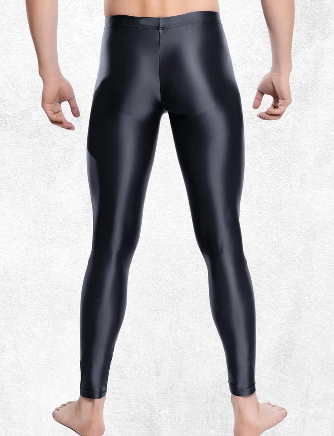 FEOYA Mens Oil Shiny Glossy Compression Pants Stretchy Nylon Smooth Leggings Tights Pants for Yoga Running Gym Workout