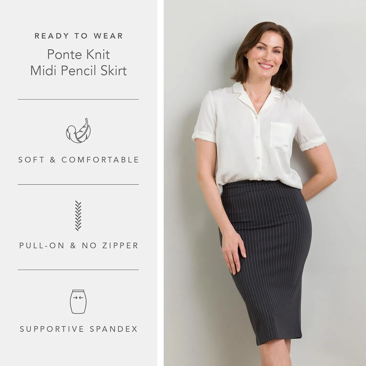 Fishers Finery Women's Ecofabric Ponte Pull On Midi Length Pencil Skirt; Form Fitting