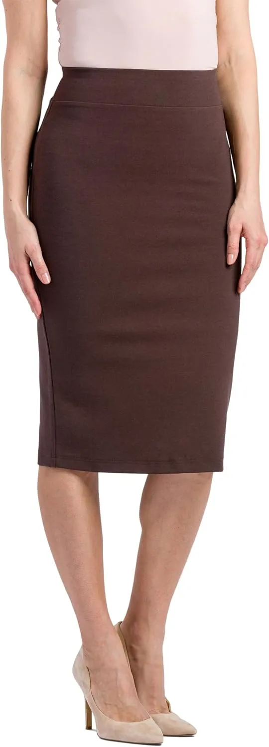 Fishers Finery Women's Ecofabric Ponte Pull On Midi Length Pencil Skirt; Form Fitting
