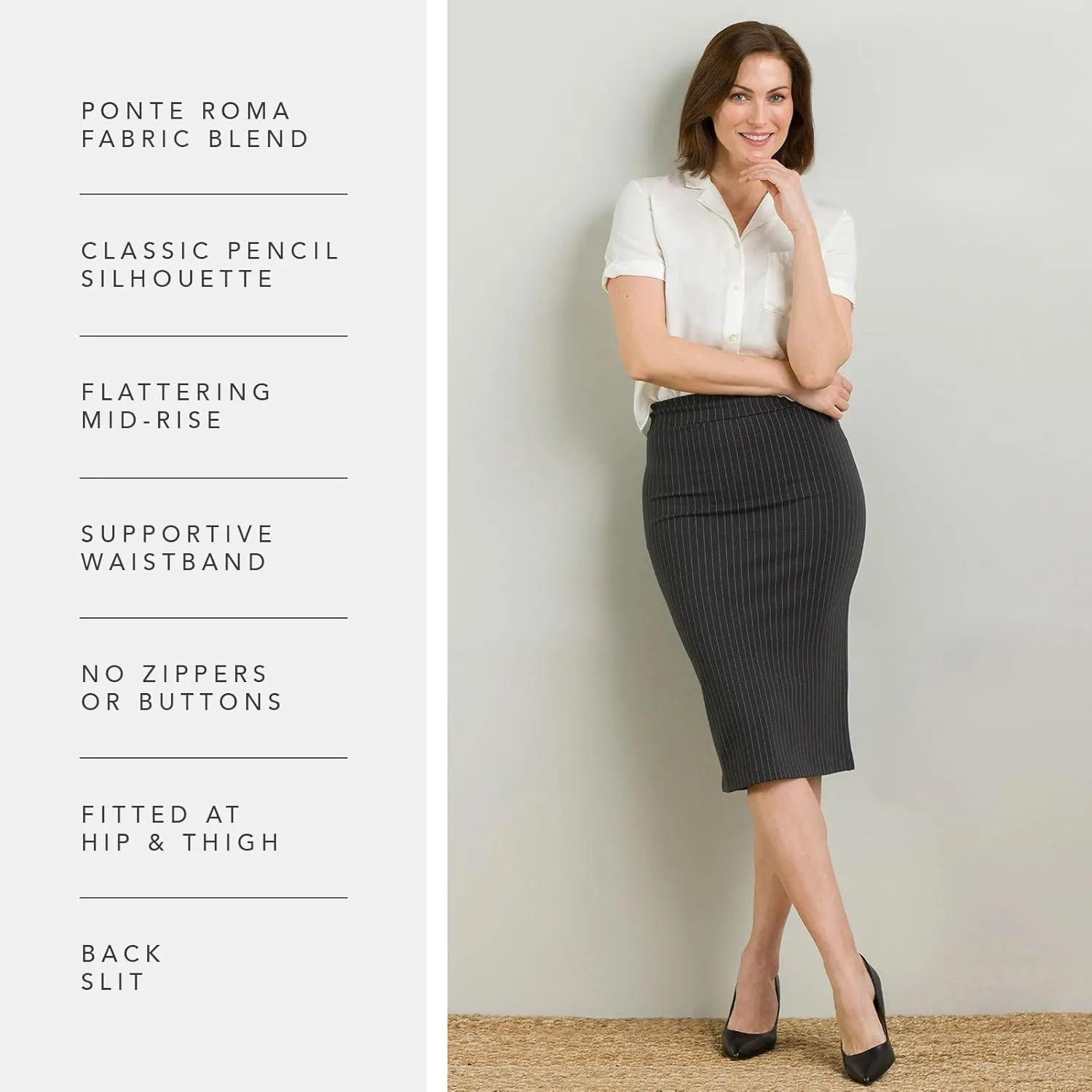 Fishers Finery Women's Ecofabric Ponte Pull On Midi Length Pencil Skirt; Form Fitting