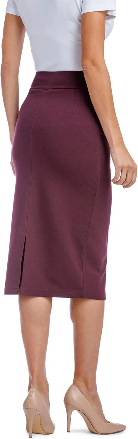 Fishers Finery Women's Ecofabric Ponte Pull On Midi Length Pencil Skirt; Form Fitting