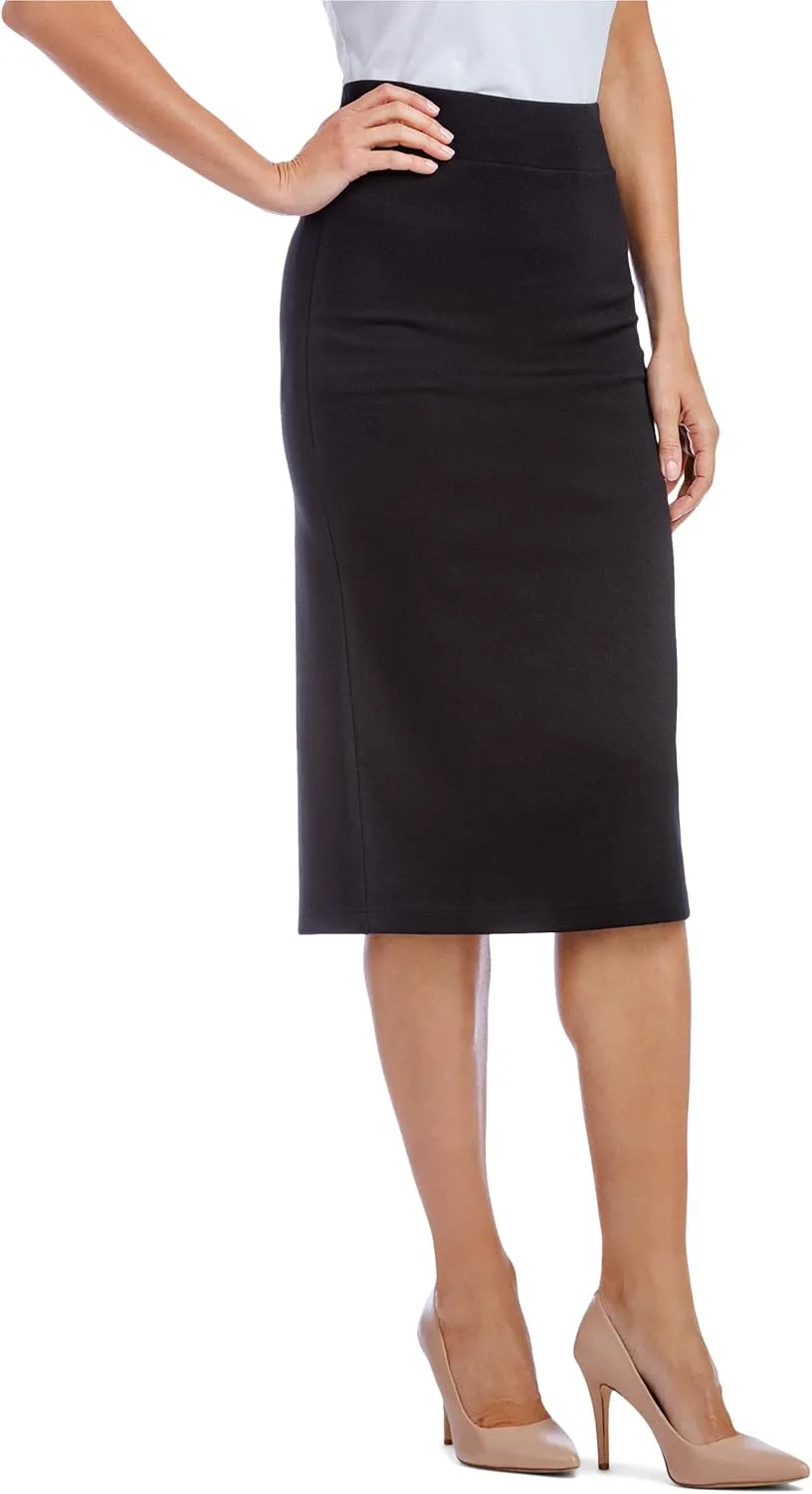 Fishers Finery Women's Ecofabric Ponte Pull On Midi Length Pencil Skirt; Form Fitting