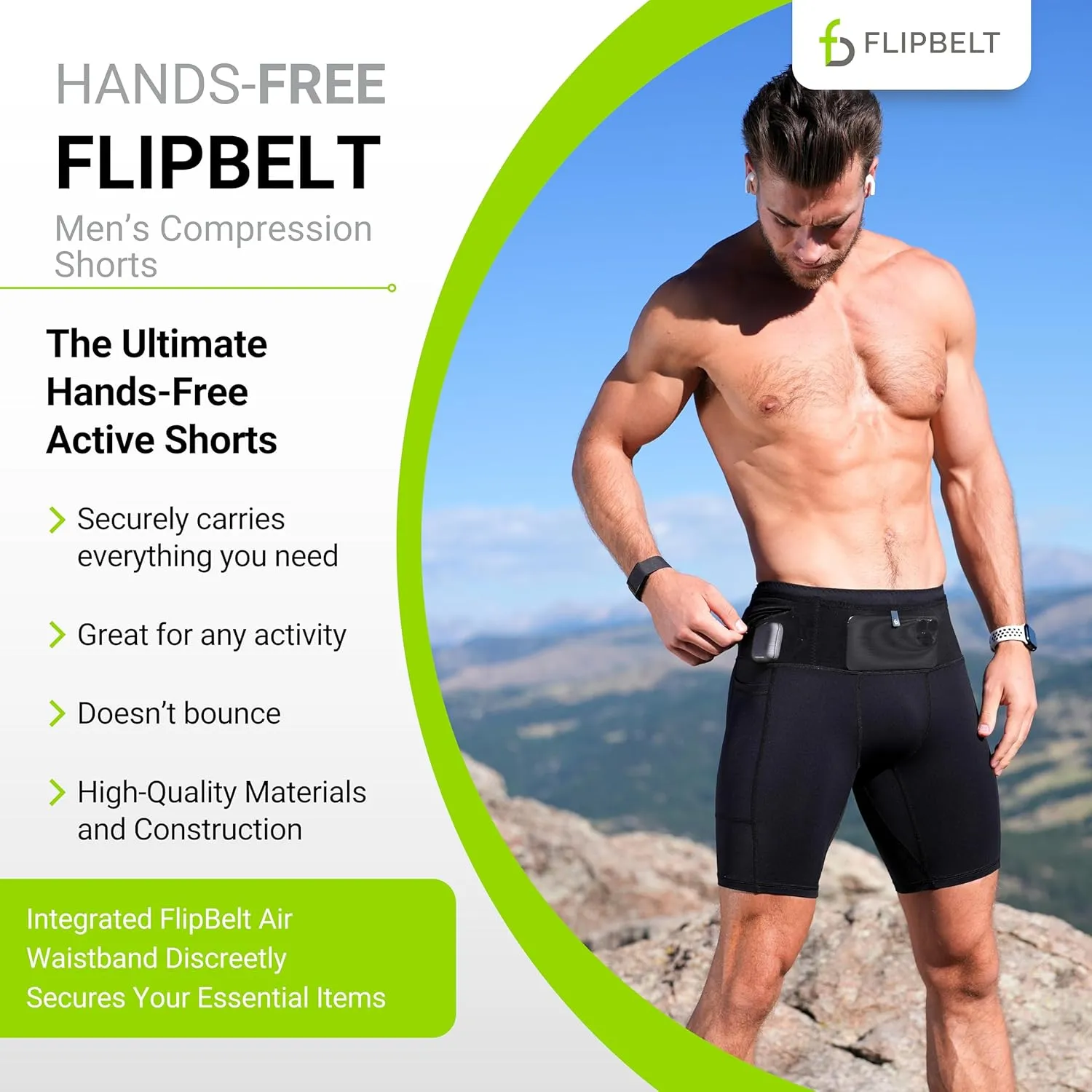 FlipBelt Men's Running Compression Shorts with Pockets - Secure Your Phone, Keys and Even Water Bottles - USA Small Business