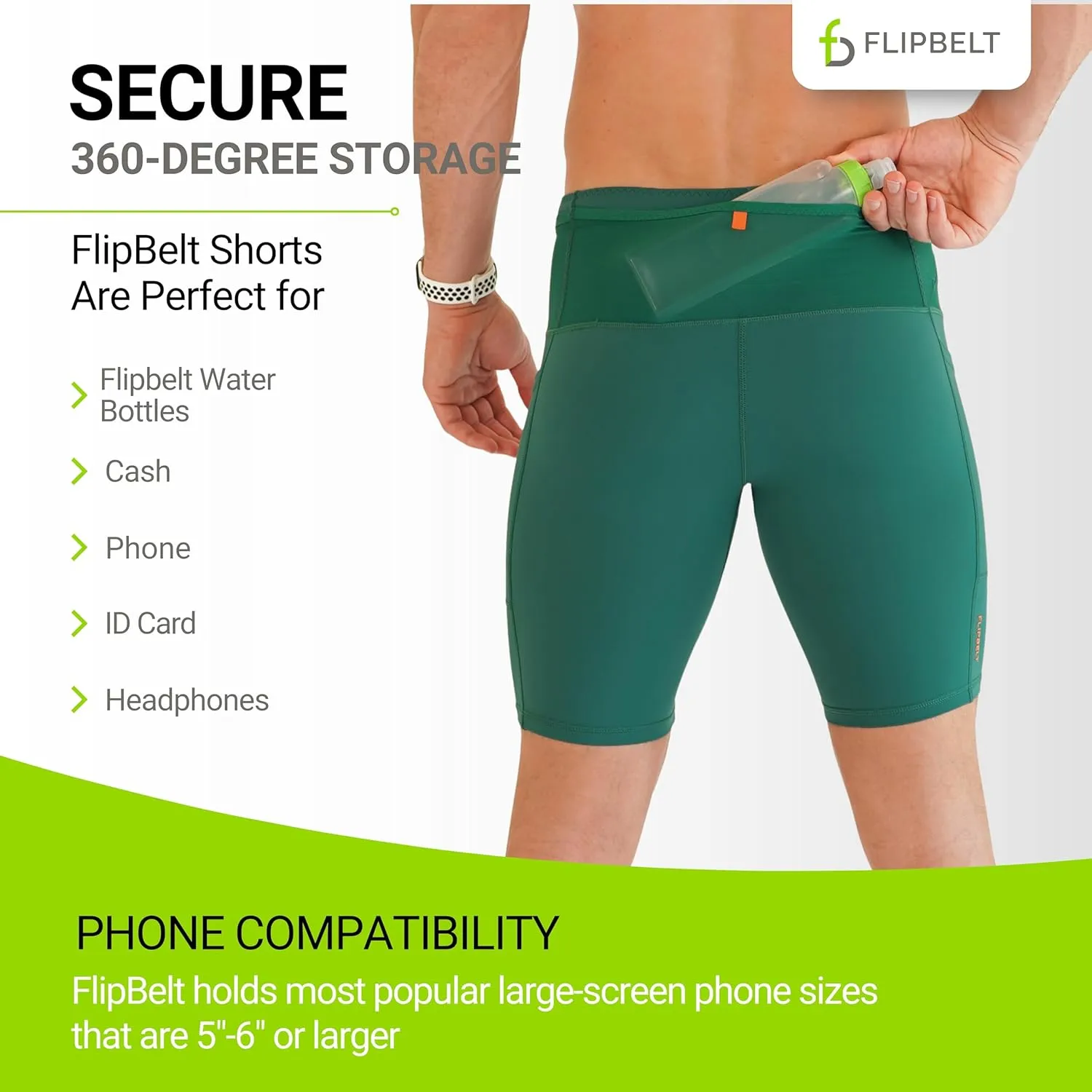 FlipBelt Men's Running Compression Shorts with Pockets - Secure Your Phone, Keys and Even Water Bottles - USA Small Business