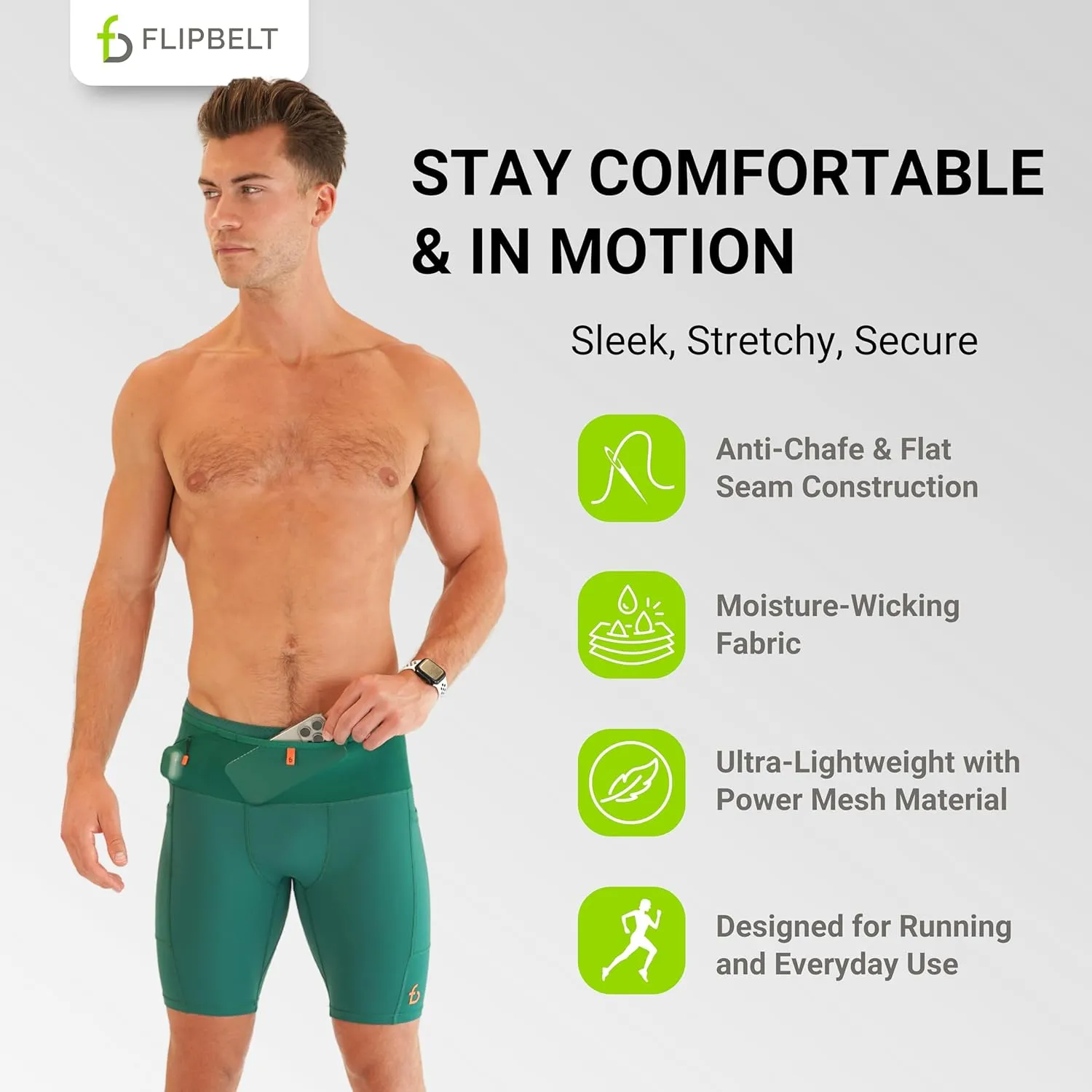 FlipBelt Men's Running Compression Shorts with Pockets - Secure Your Phone, Keys and Even Water Bottles - USA Small Business