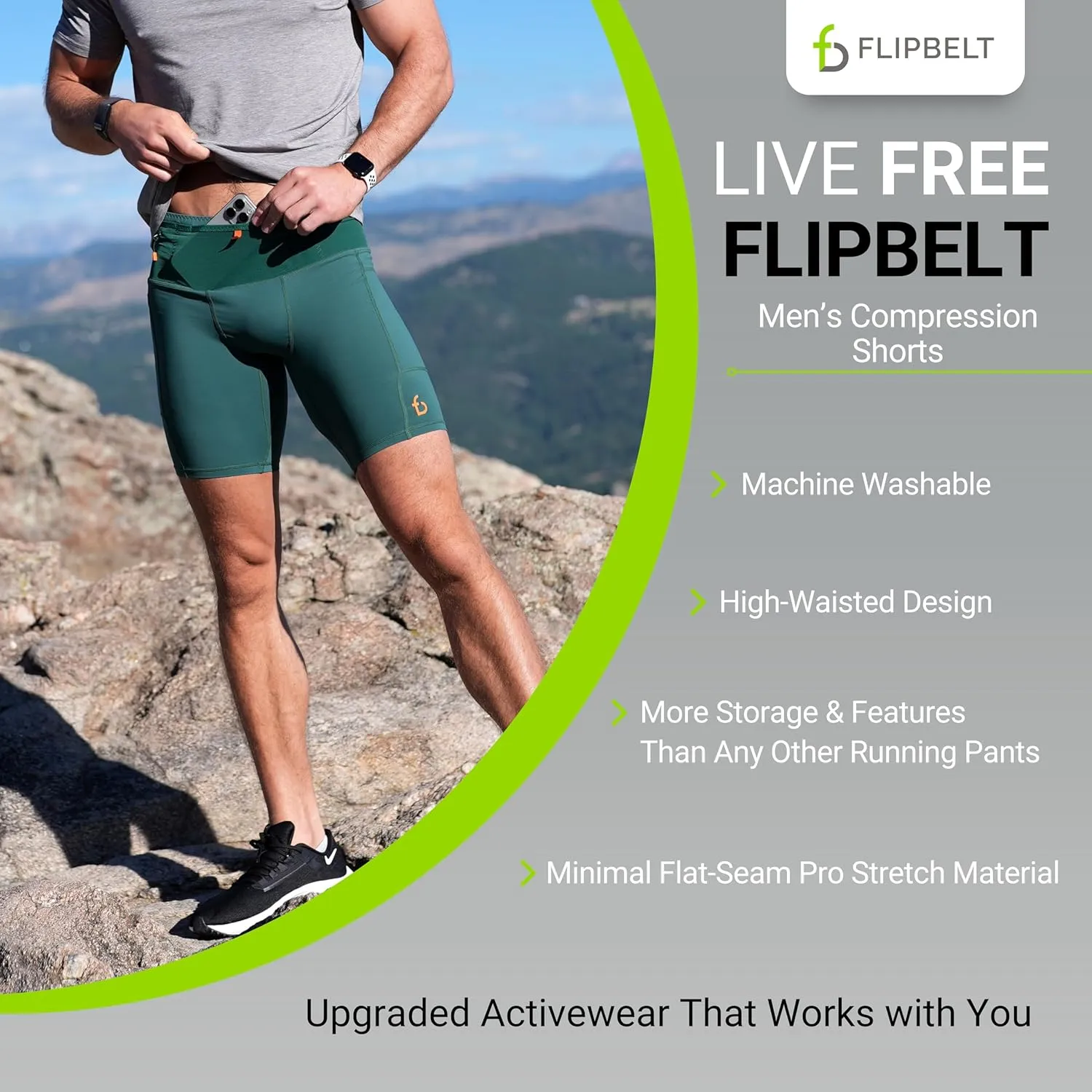 FlipBelt Men's Running Compression Shorts with Pockets - Secure Your Phone, Keys and Even Water Bottles - USA Small Business