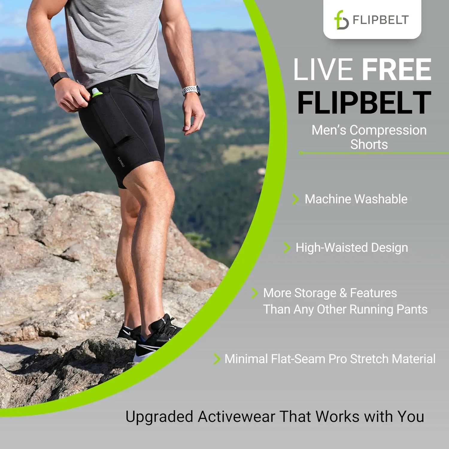 FlipBelt Men's Running Compression Shorts with Pockets - Secure Your Phone, Keys and Even Water Bottles - USA Small Business