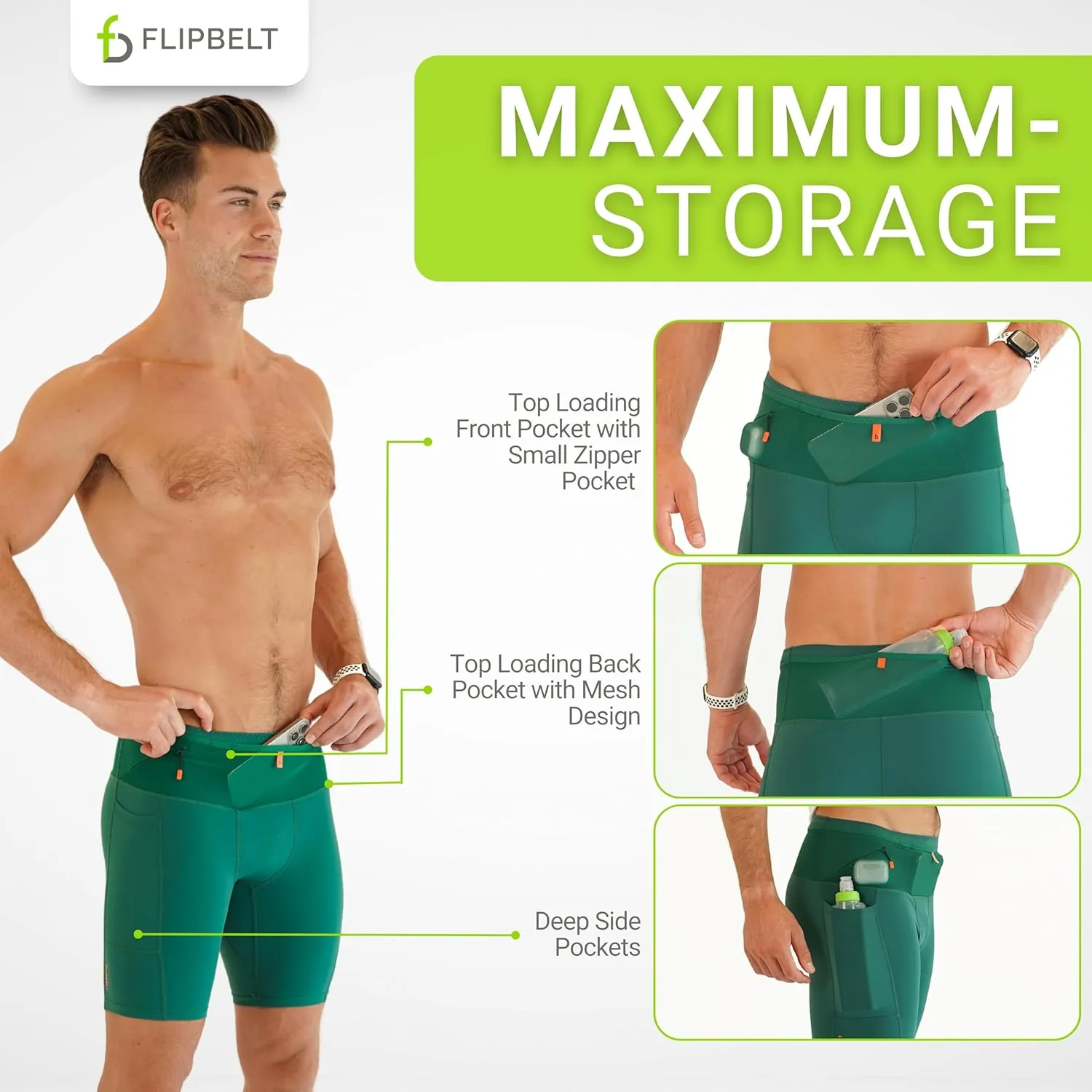 FlipBelt Men's Running Compression Shorts with Pockets - Secure Your Phone, Keys and Even Water Bottles - USA Small Business