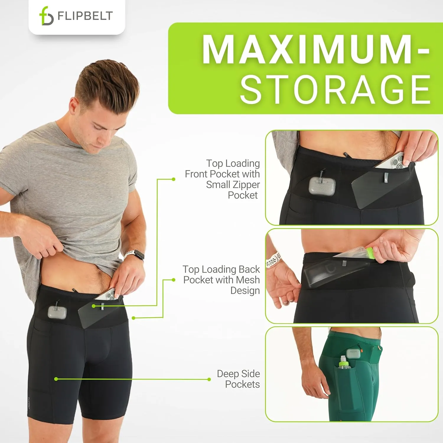 FlipBelt Men's Running Compression Shorts with Pockets - Secure Your Phone, Keys and Even Water Bottles - USA Small Business